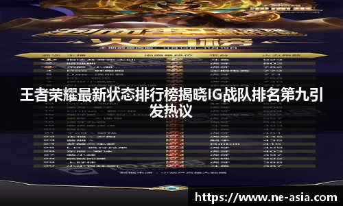 王者荣耀最新状态排行榜揭晓IG战队排名第九引发热议